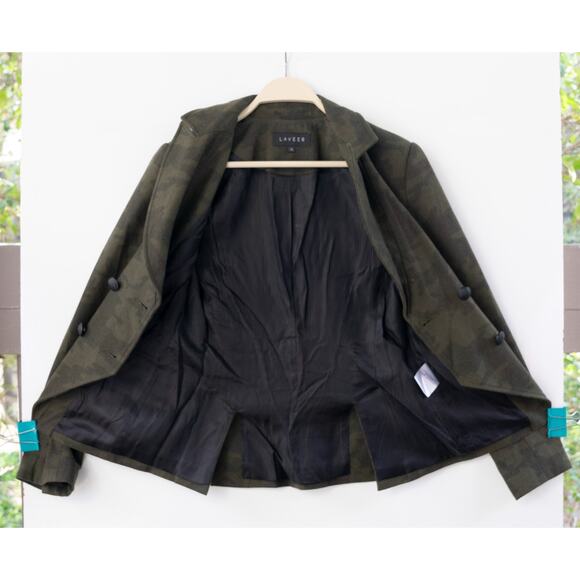 Laveer Kadette Wool Camo Double Breasted Blazer Size 4 - Picture 4 of 5